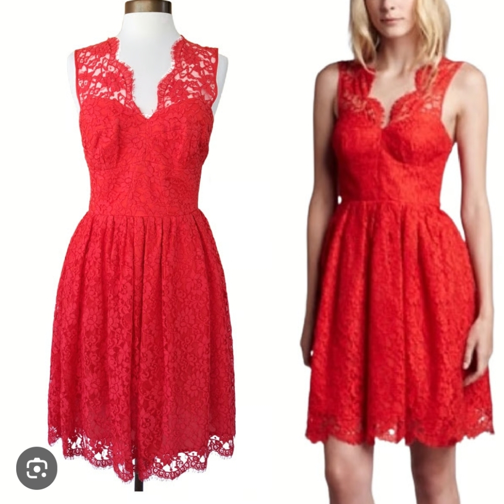 Amanda Uprichard Red Lace Fit & Flare A-line Cocktail Dress Women's Size SMALL